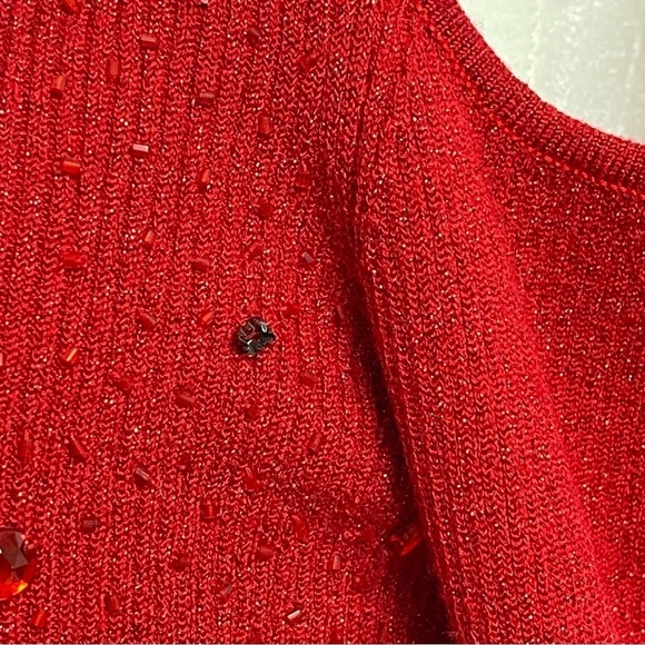 Belldini Large Y2K Cold Shoulder Beaded Rhinestone Ribbed Holiday Top Formal - Picture 4 of 11